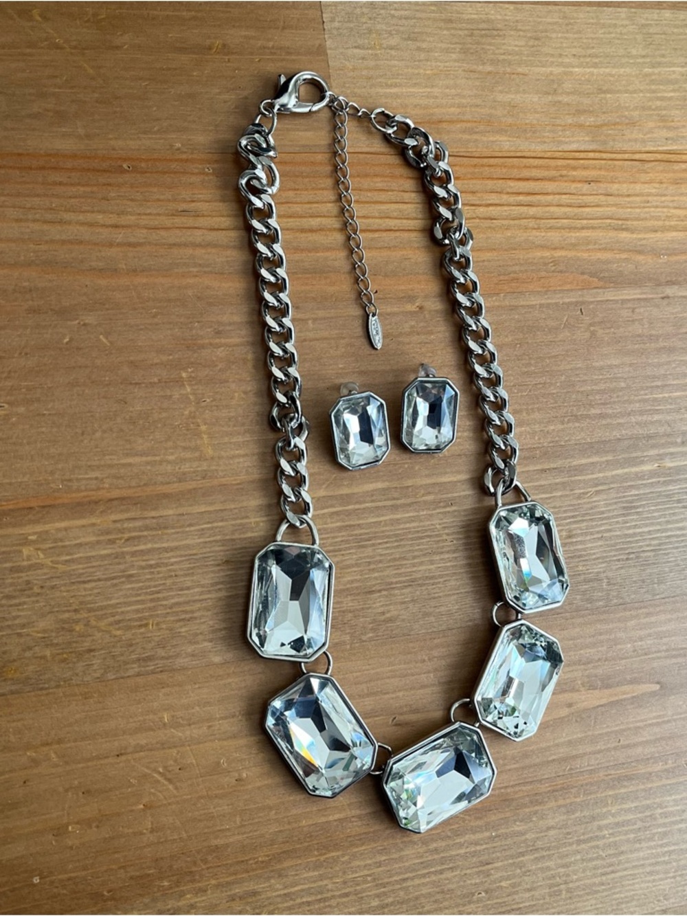 VCLM matte silvertone fashion necklace signed chunky with pierced earrings - Picture 6 of 7